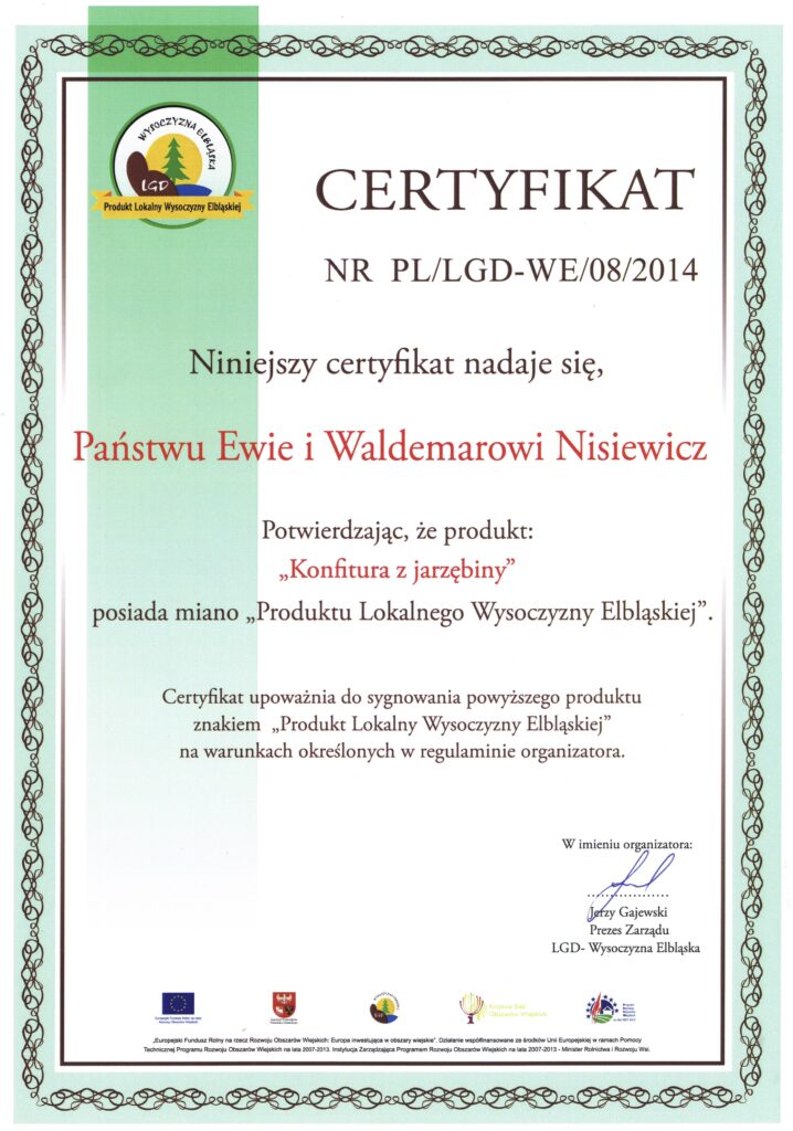 Konfitura z jarzębiny - certyfikat Produktu Lokalnego Wysoczyzny Elbląskiej